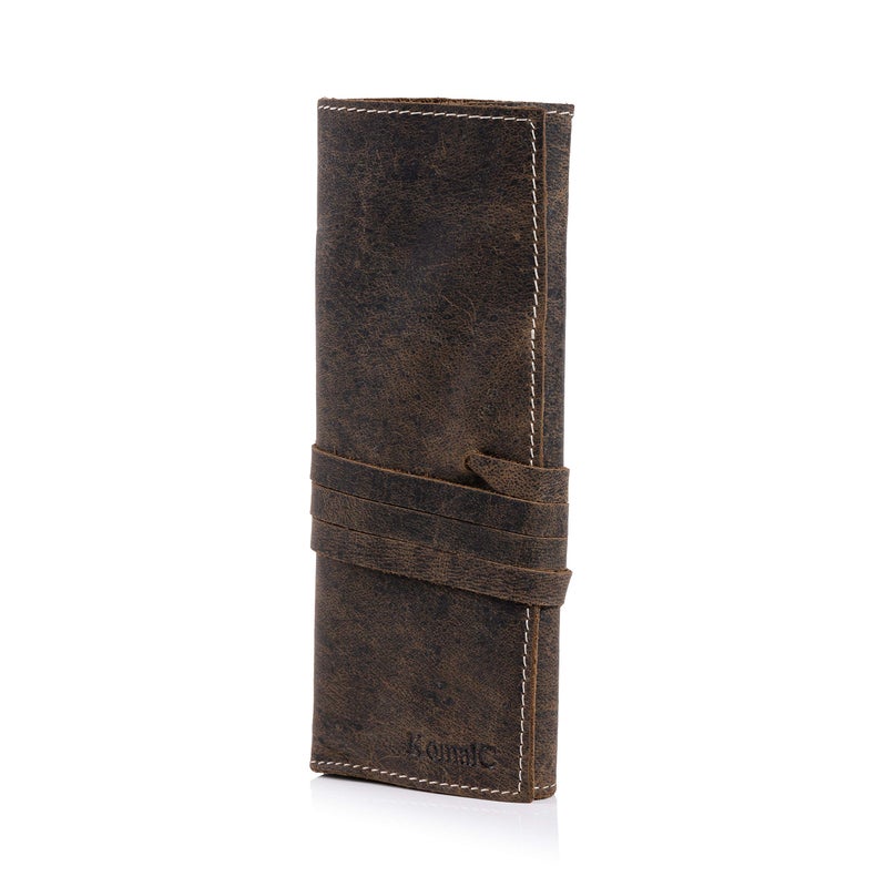 KomalC Genuine Leather Pen Case & Pencil Holder â€“ Artisan Leather Stationery Roll/Foldable Pouch for Artists - Image 5